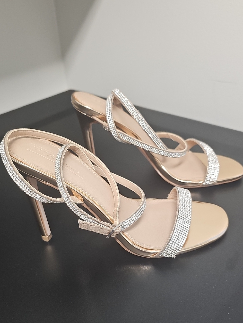 Asos Rhinestone Rose Gold Strappy High Heel Sandals Sz 9